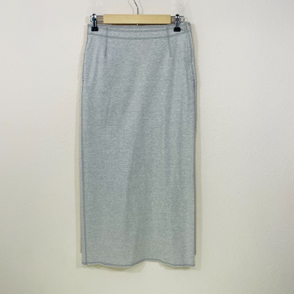 ISSEY MIYAKE Midi Skirt Size M Stretch Cotton 20" Side‎ Slit Light Gray Logo